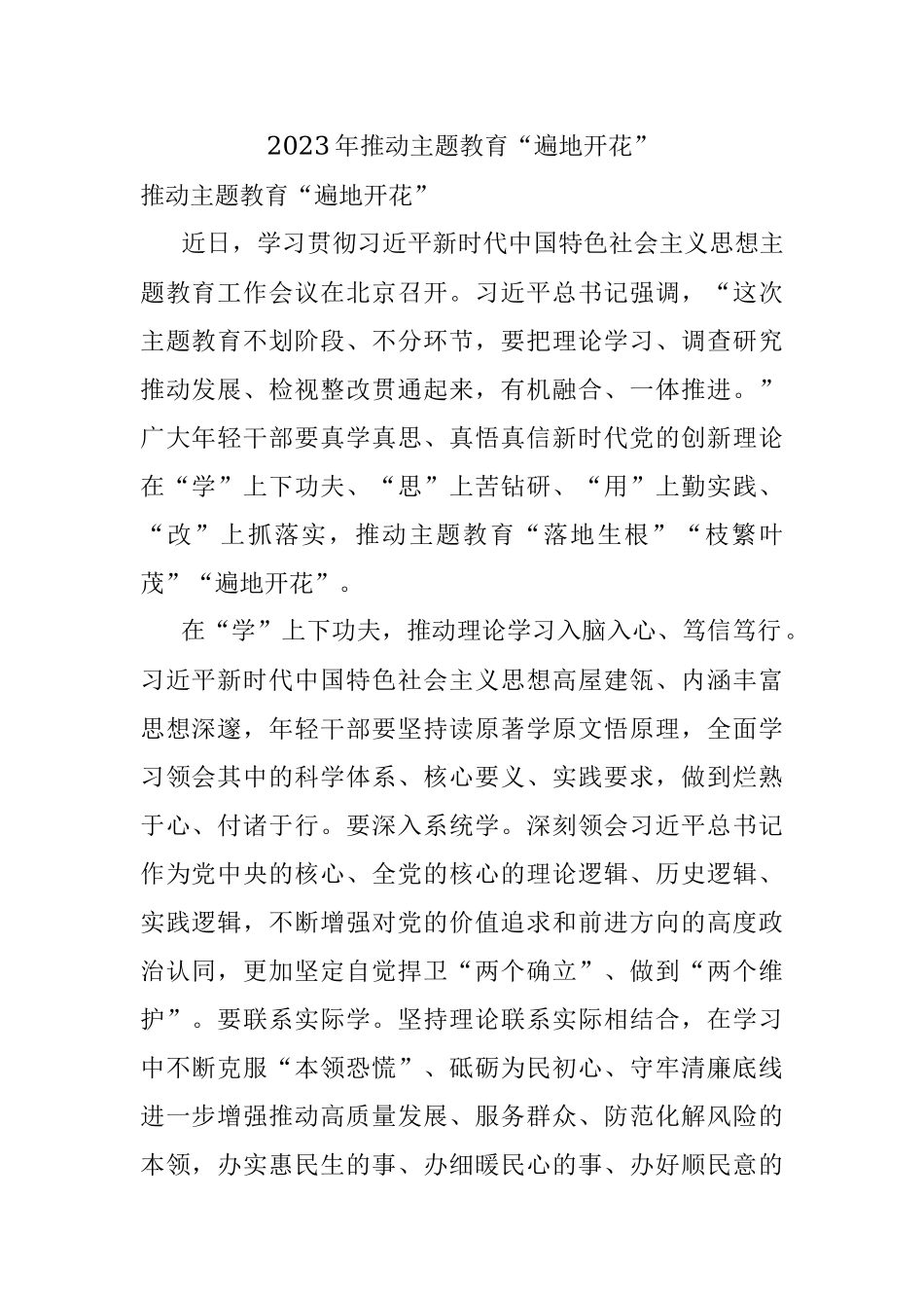 2023年推动主题教育“遍地开花”.docx_第1页