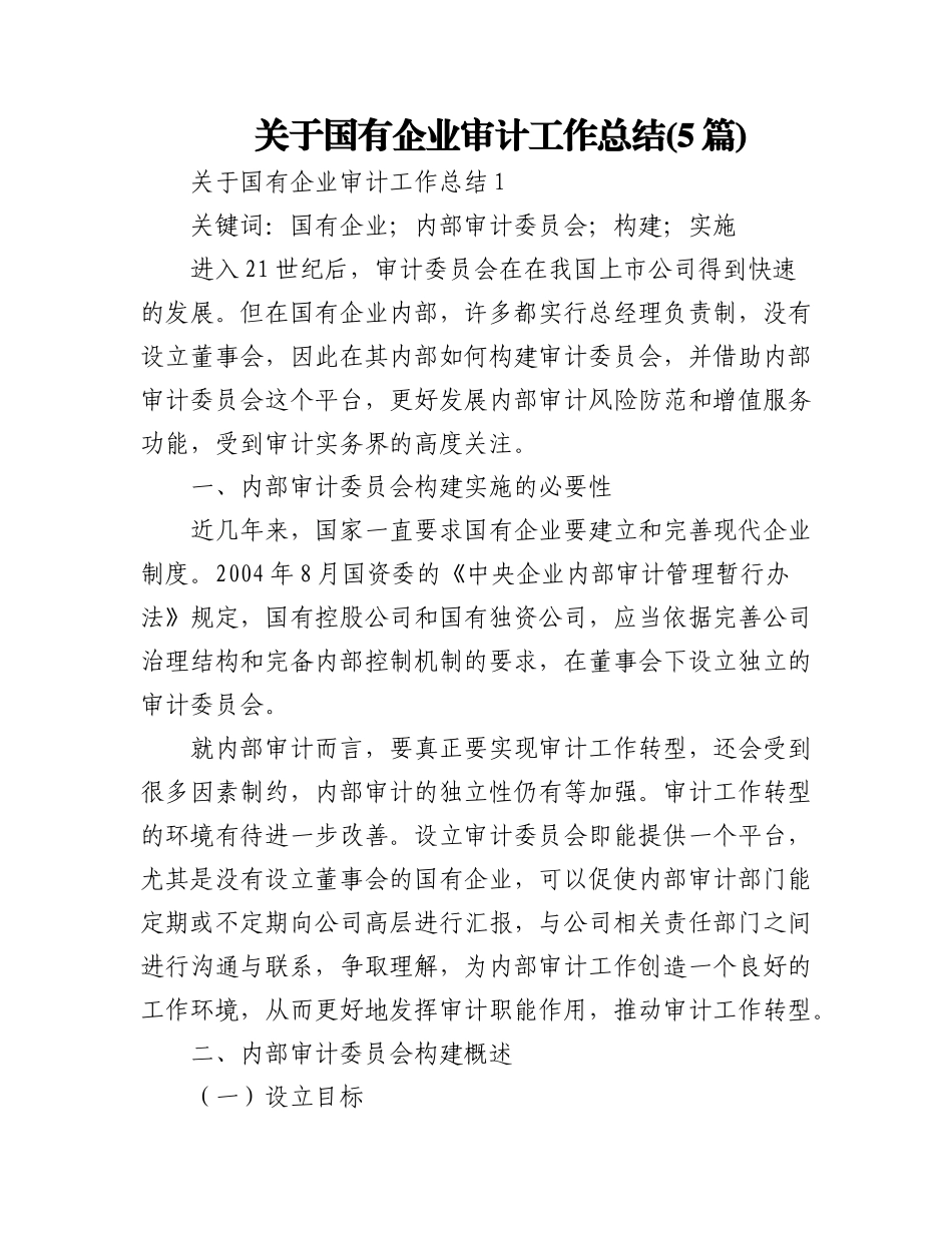 2023年(5篇)关于国有企业审计工作总结.docx_第1页