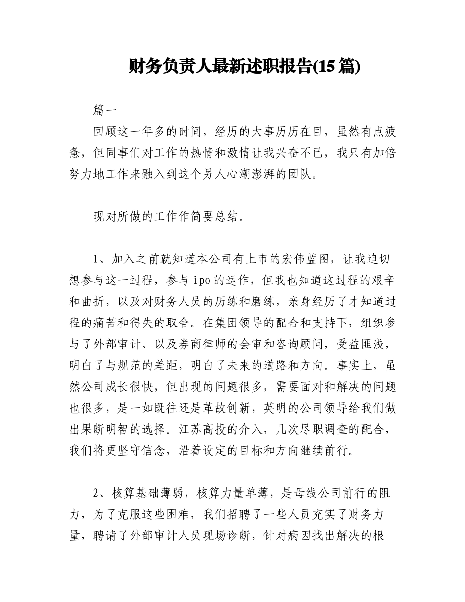 2023年(15篇)财务负责人最新述职报告.docx_第1页