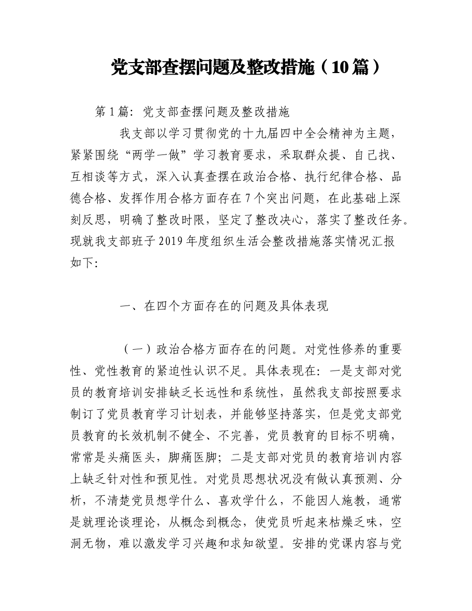 2023年（10篇） 党支部查摆问题及整改措施.docx_第1页