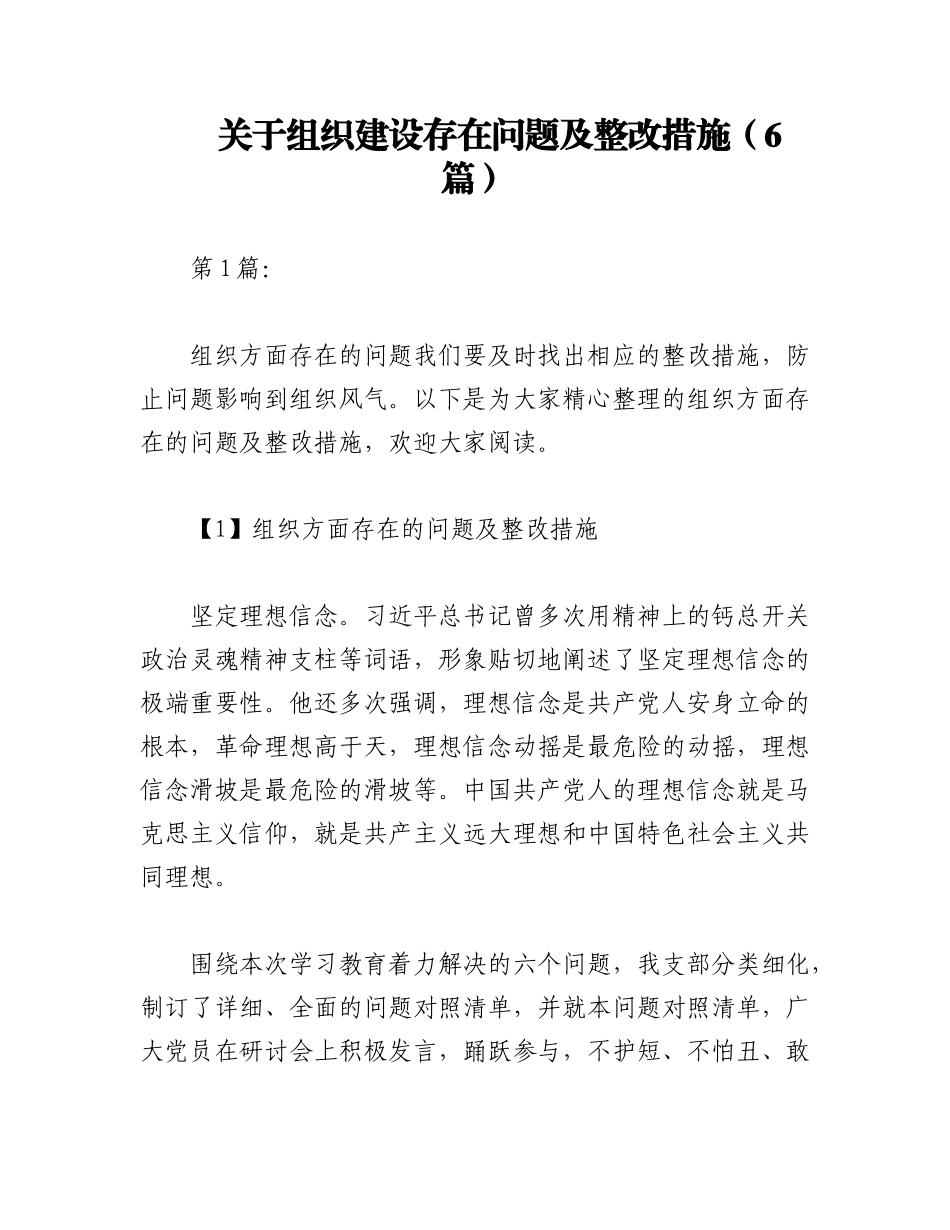 2023年（6篇）关于组织建设存在问题及整改措施.docx_第1页