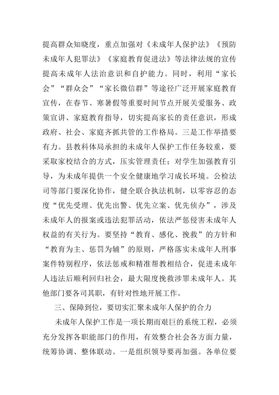 2023年在全县未成年人保护工作领导小组第二次全体会议上的讲话.docx_第3页