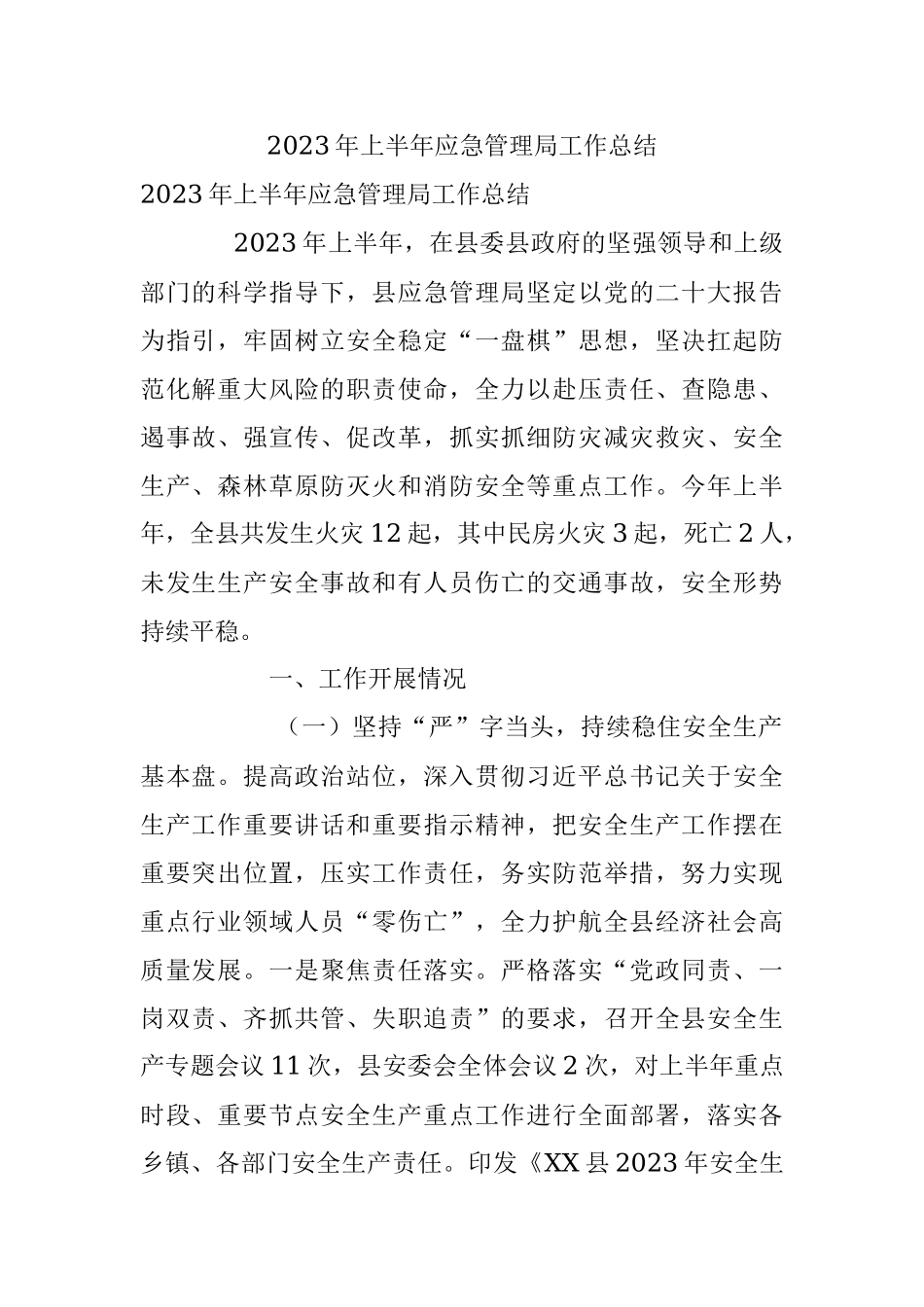 2023年上半年应急管理局工作总结.docx_第1页