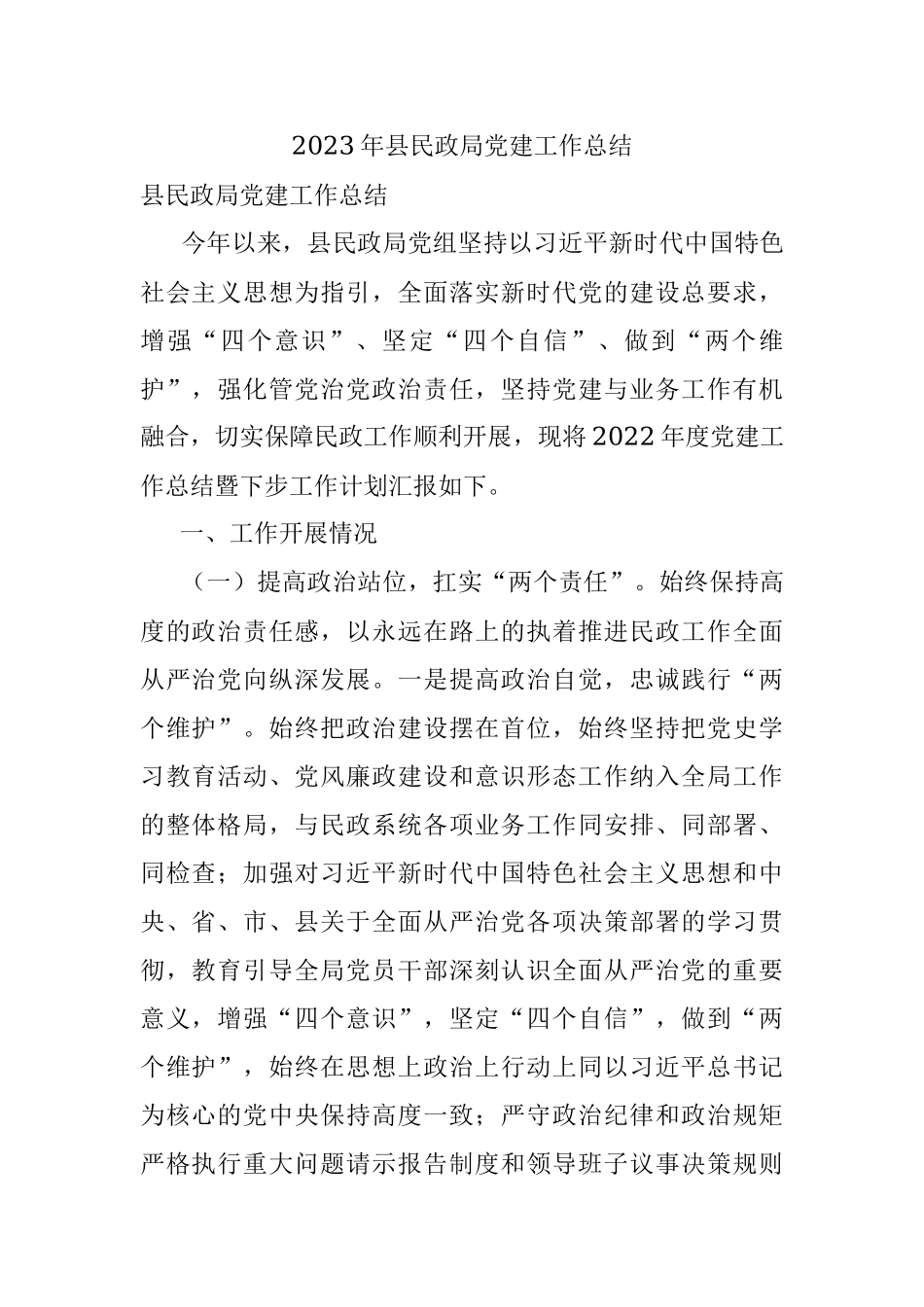 2023年县民政局党建工作总结.docx_第1页