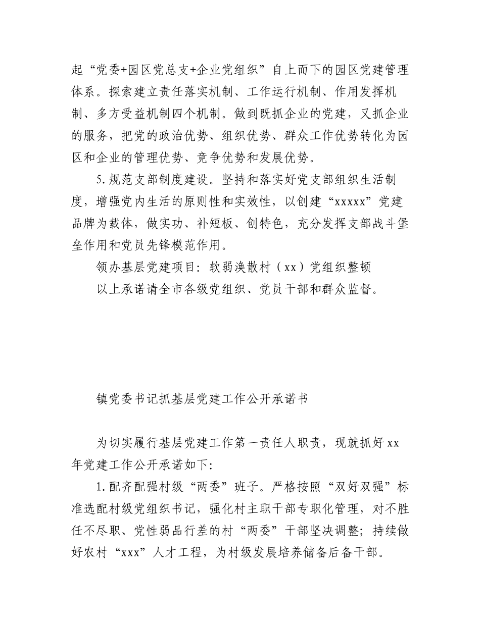 2023年（15篇）镇乡党委书记抓基层党建工作公开承诺书汇编.docx_第3页