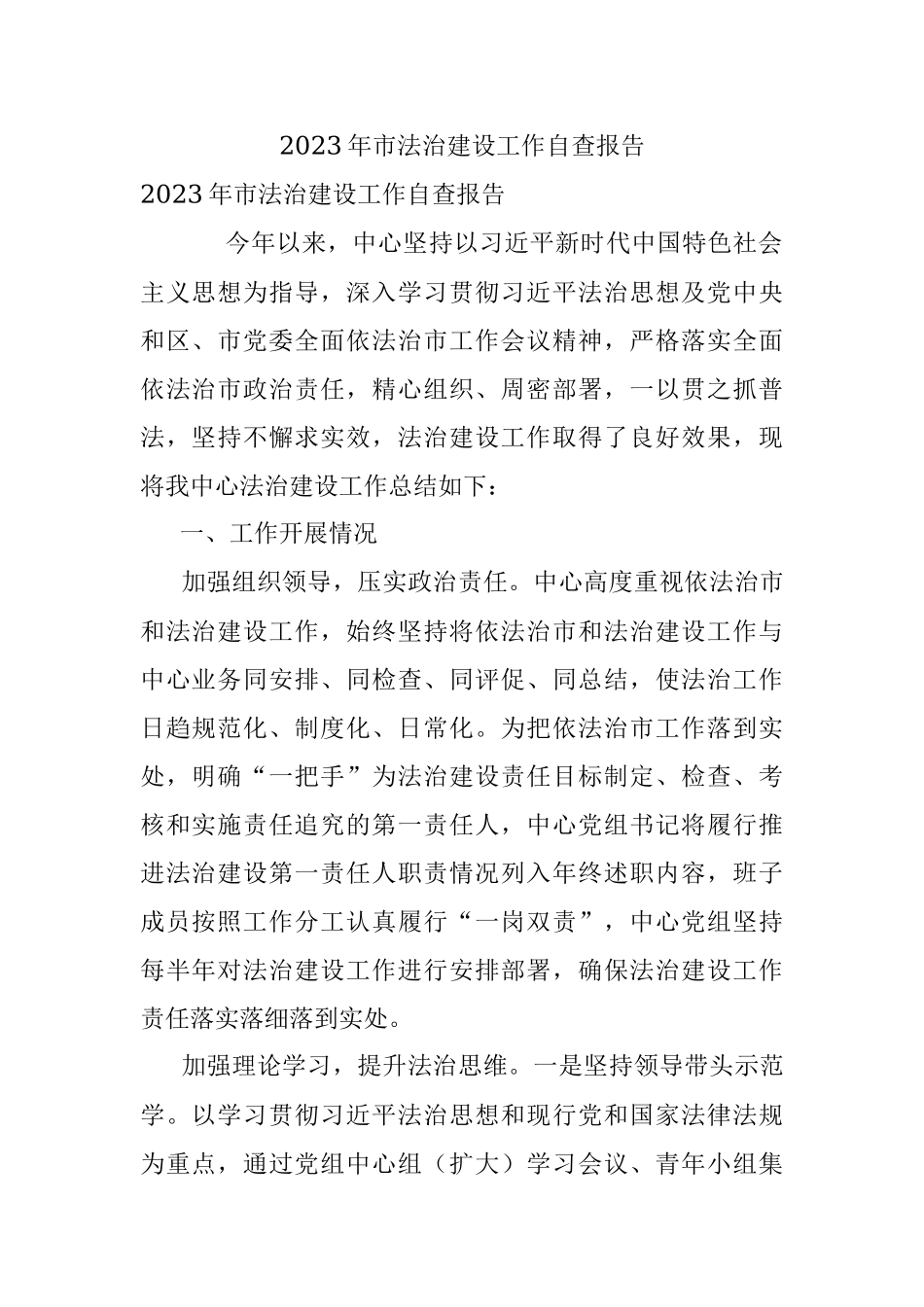 2023年市法治建设工作自查报告.docx_第1页