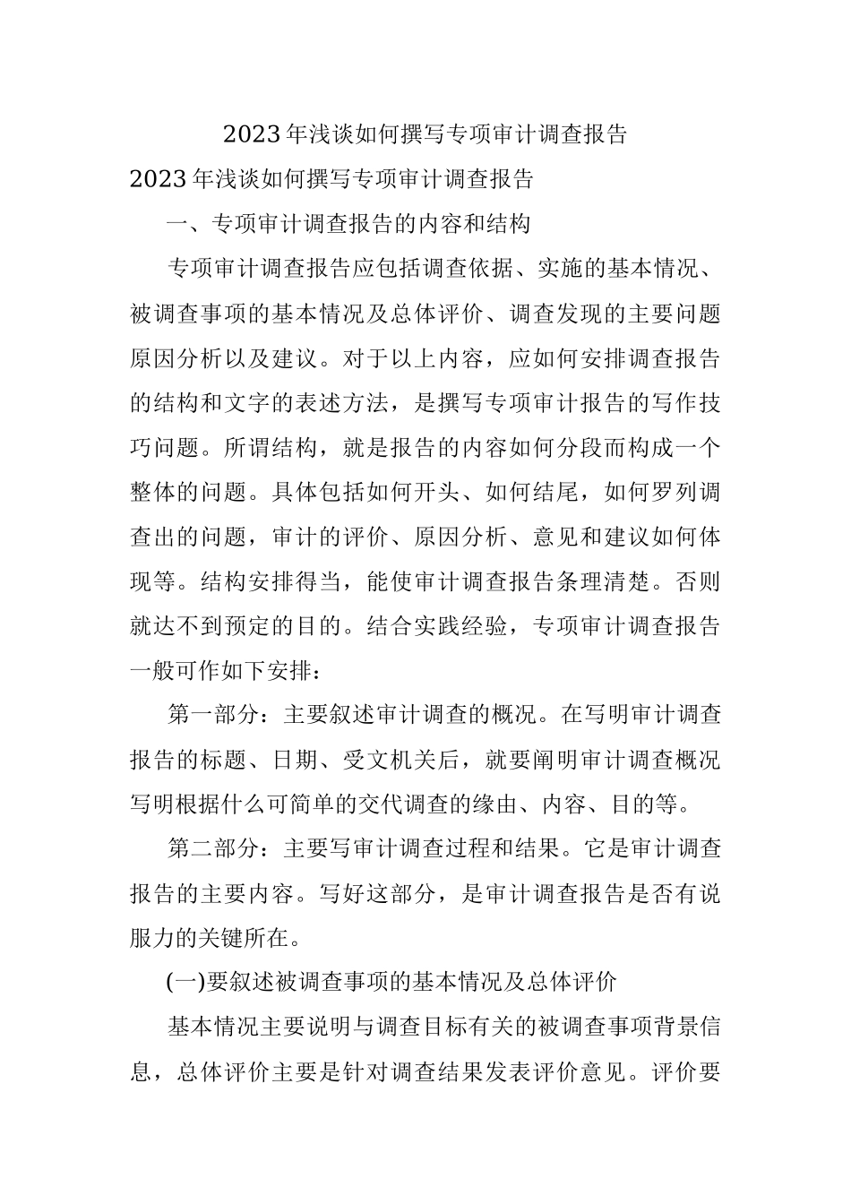 2023年浅谈如何撰写专项审计调查报告.docx_第1页