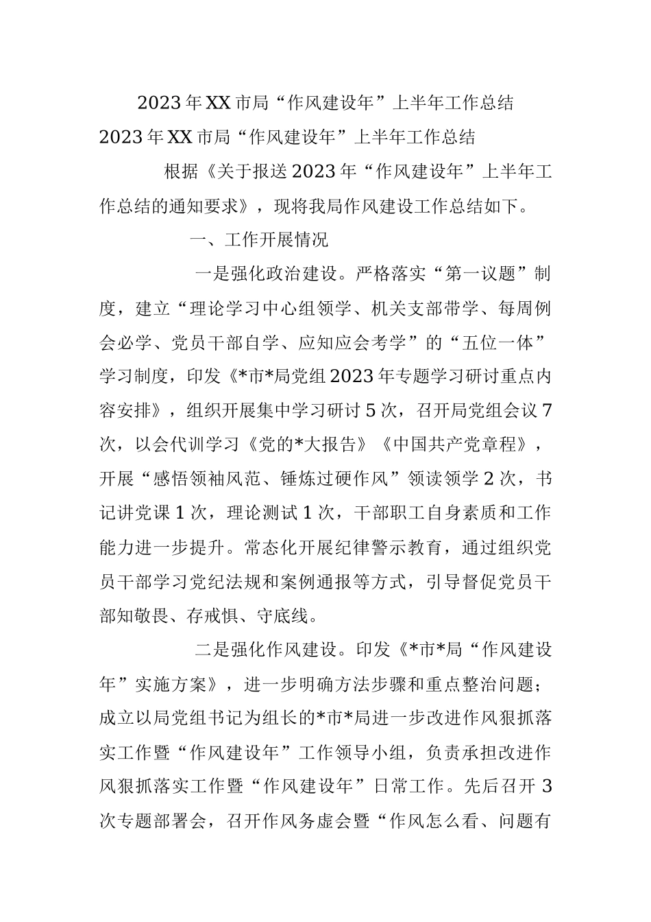 2023年XX市局“作风建设年”上半年工作总结.docx_第1页