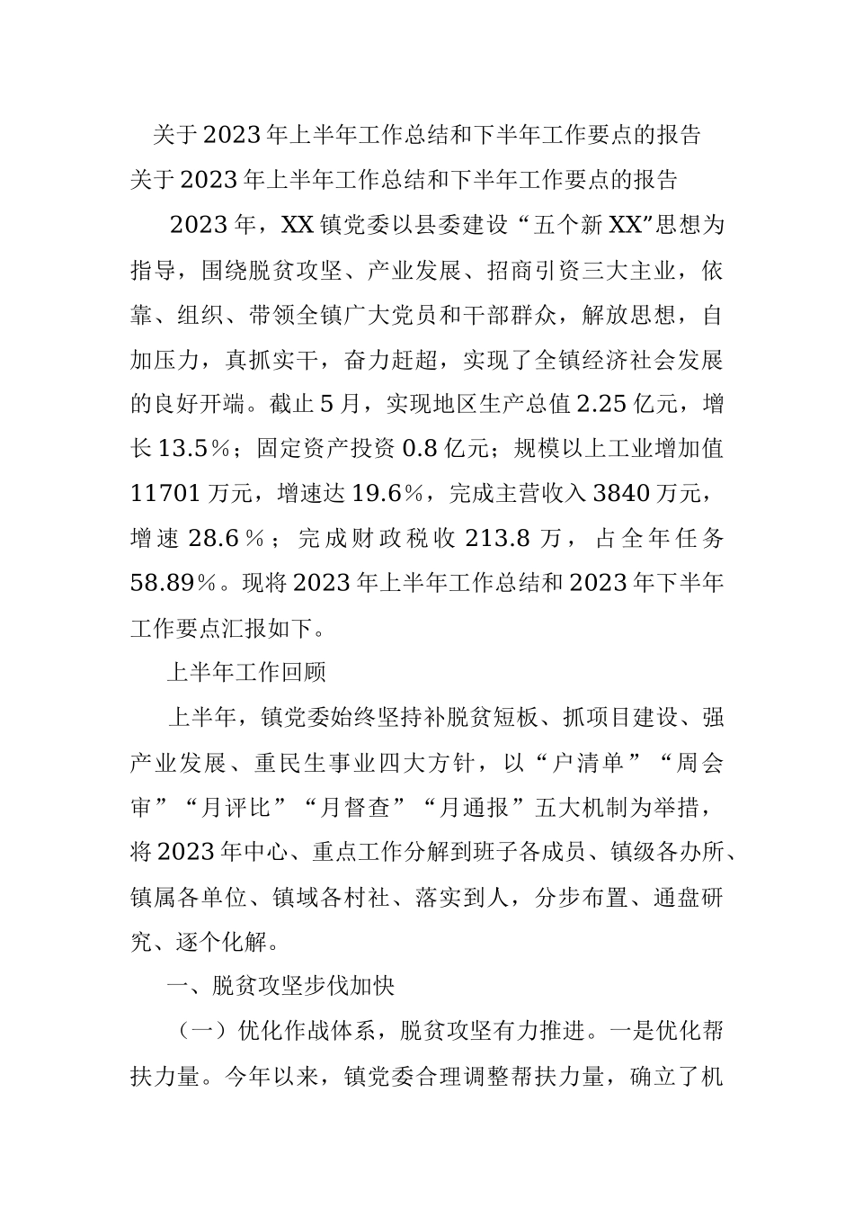 关于2023年上半年工作总结和下半年工作要点的报告.docx_第1页