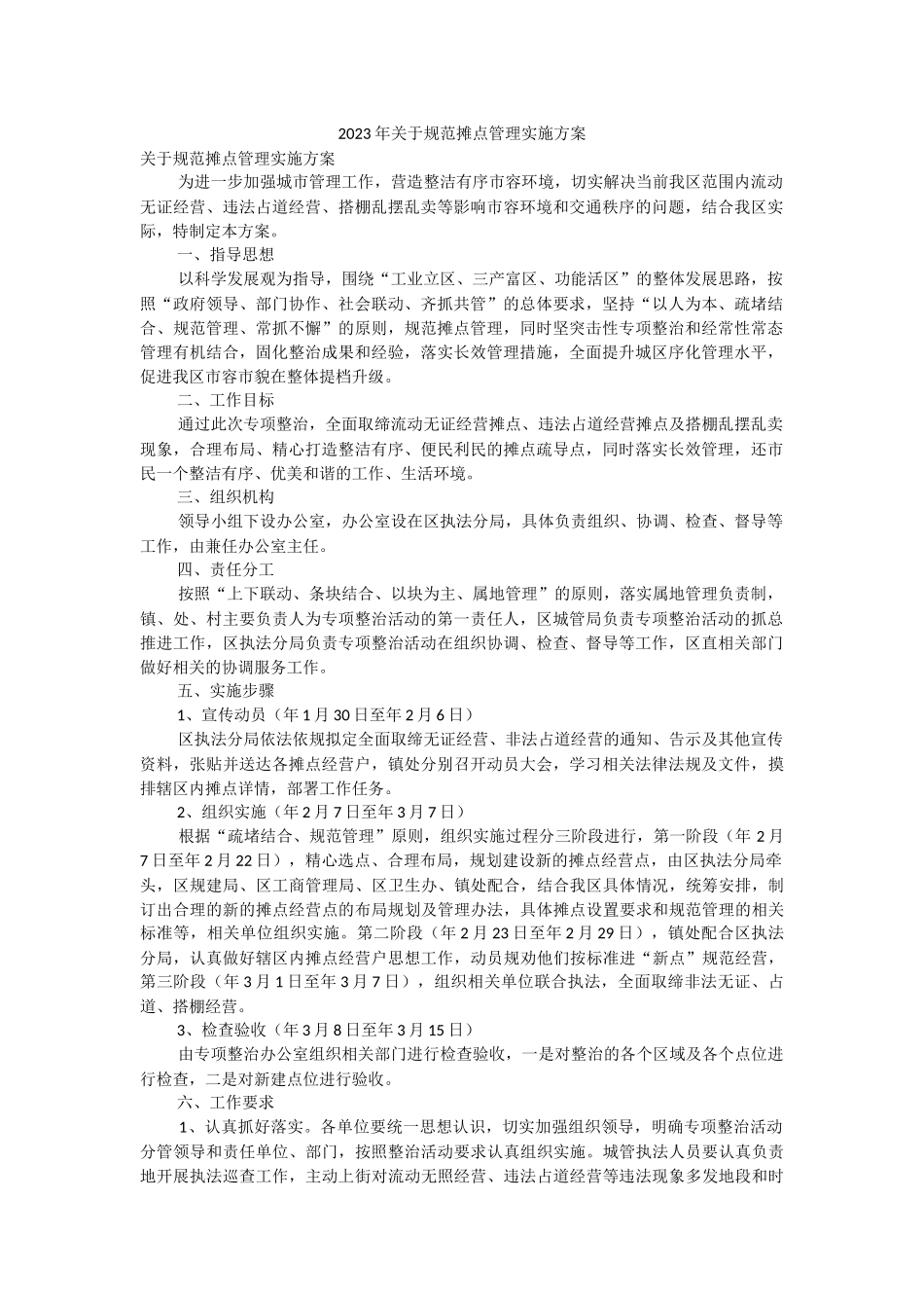 2023年关于规范摊点管理实施方案.docx_第1页