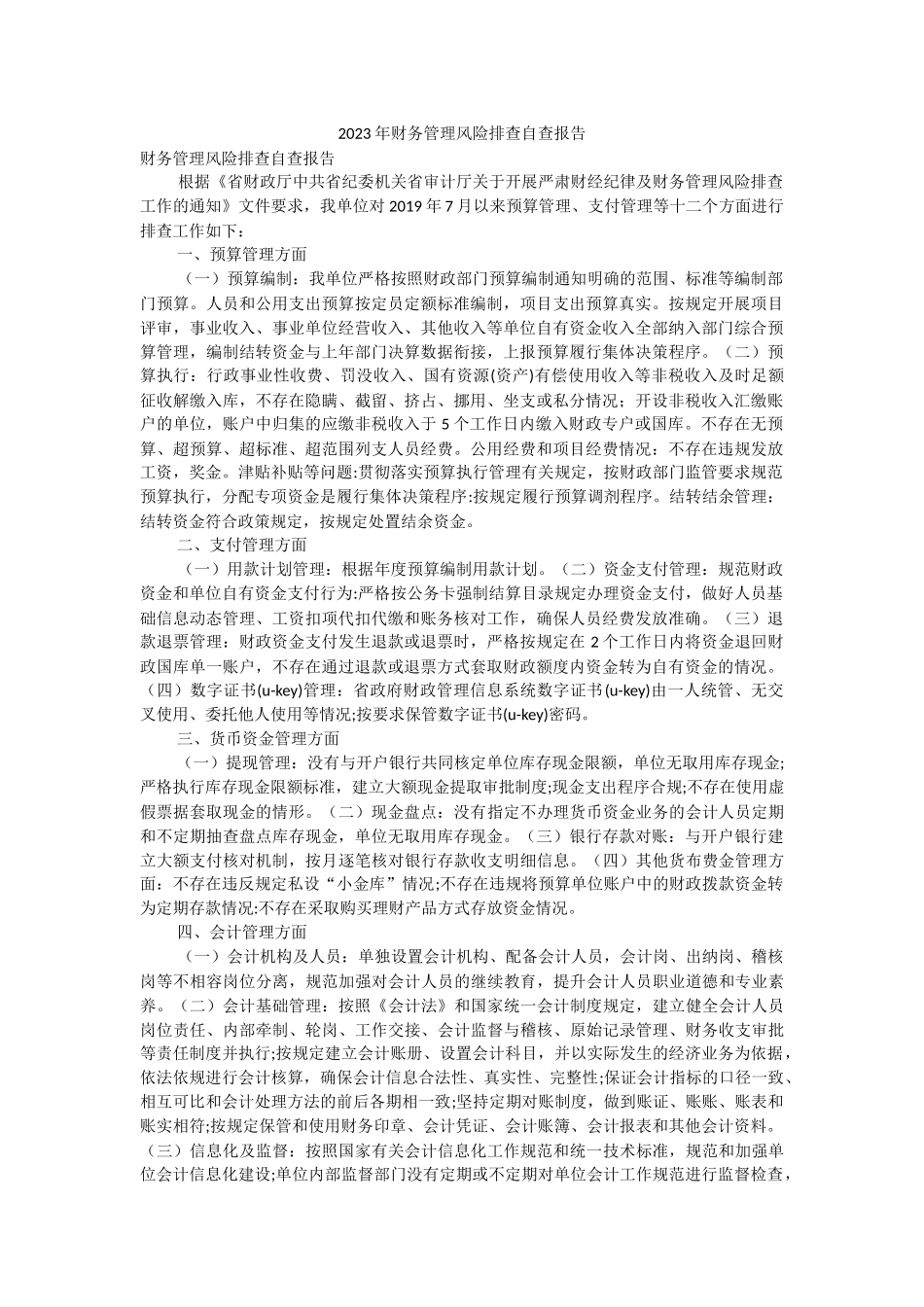 2023年财务管理风险排查自查报告.docx_第1页