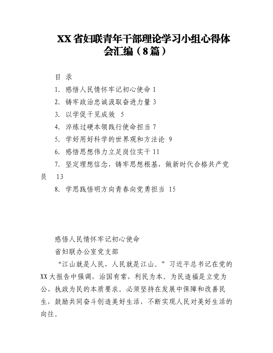 2023年（8篇）XX省妇联青年干部理论学习小组心得体会汇编.docx_第1页