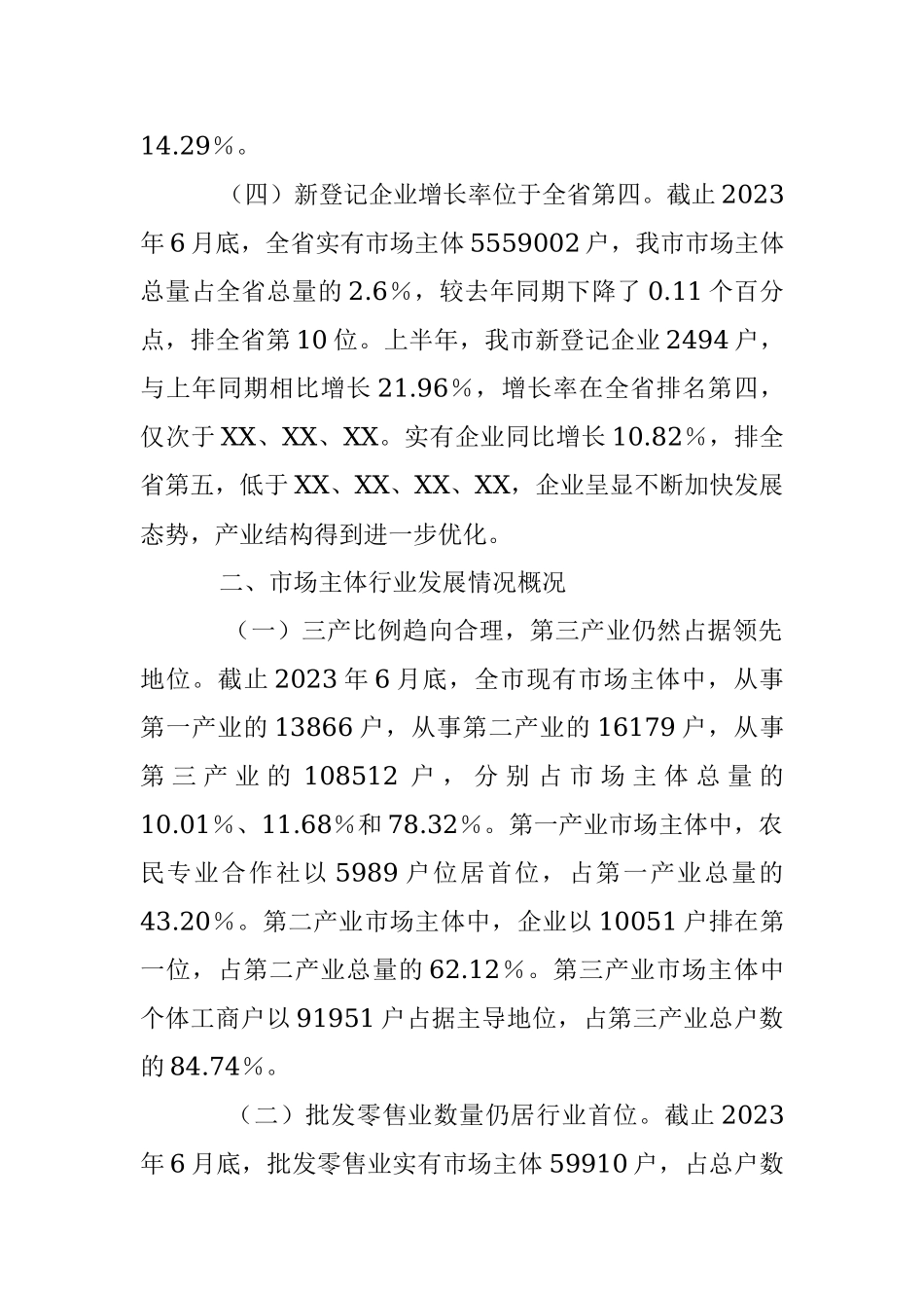 某市2023年上半年市场主体发展情况报告.docx_第2页