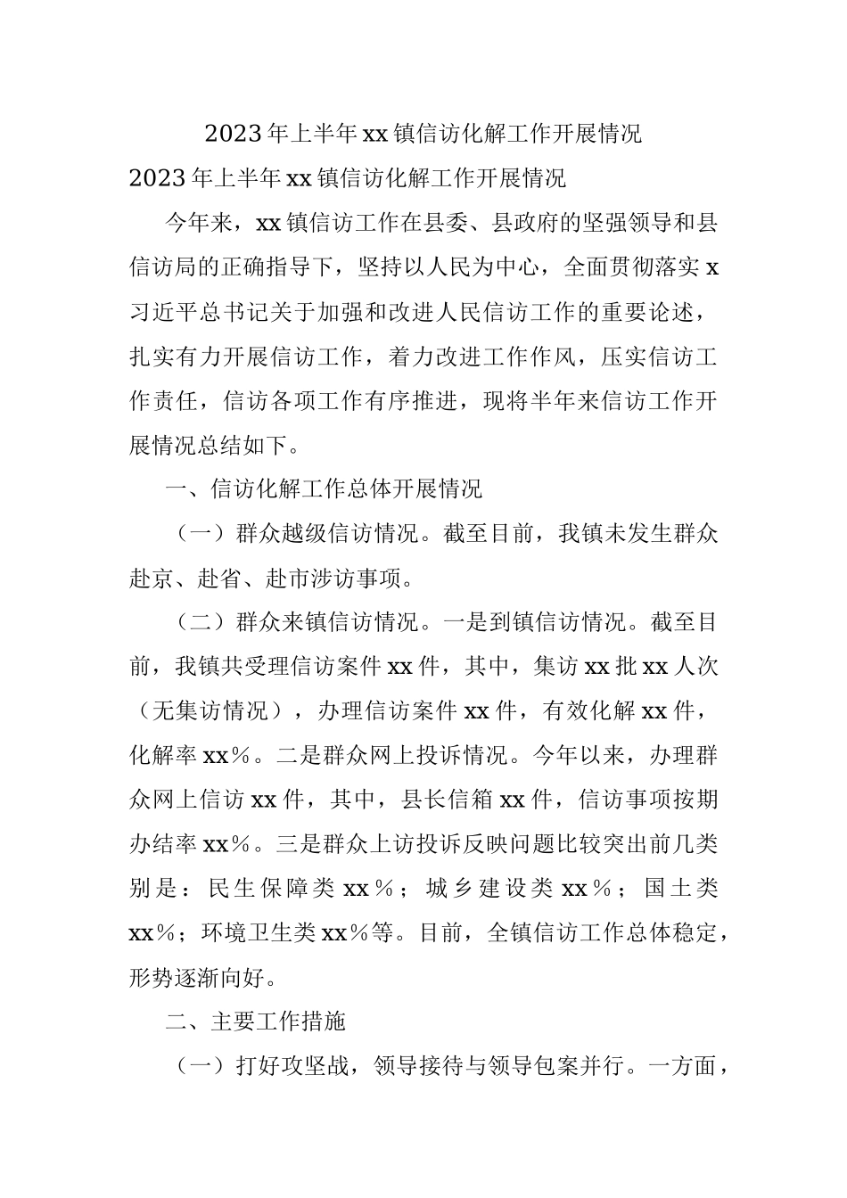 2023年上半年xx镇信访化解工作开展情况.docx_第1页