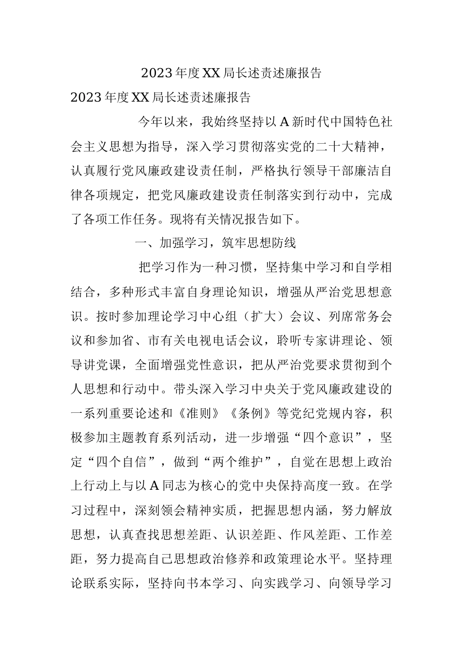 2023年度XX局长述责述廉报告.docx_第1页