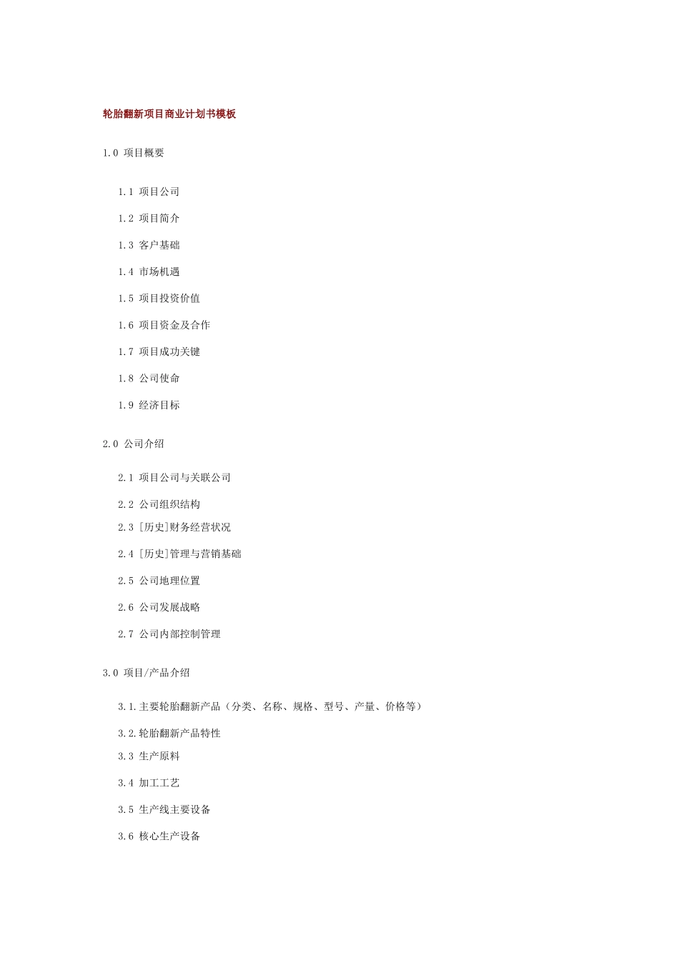 轮胎翻新项目商业计划书模板.doc_第1页