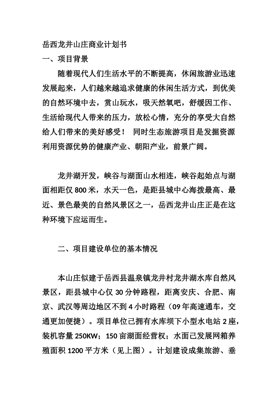 岳西龙井山庄商业计划书 .docx_第1页