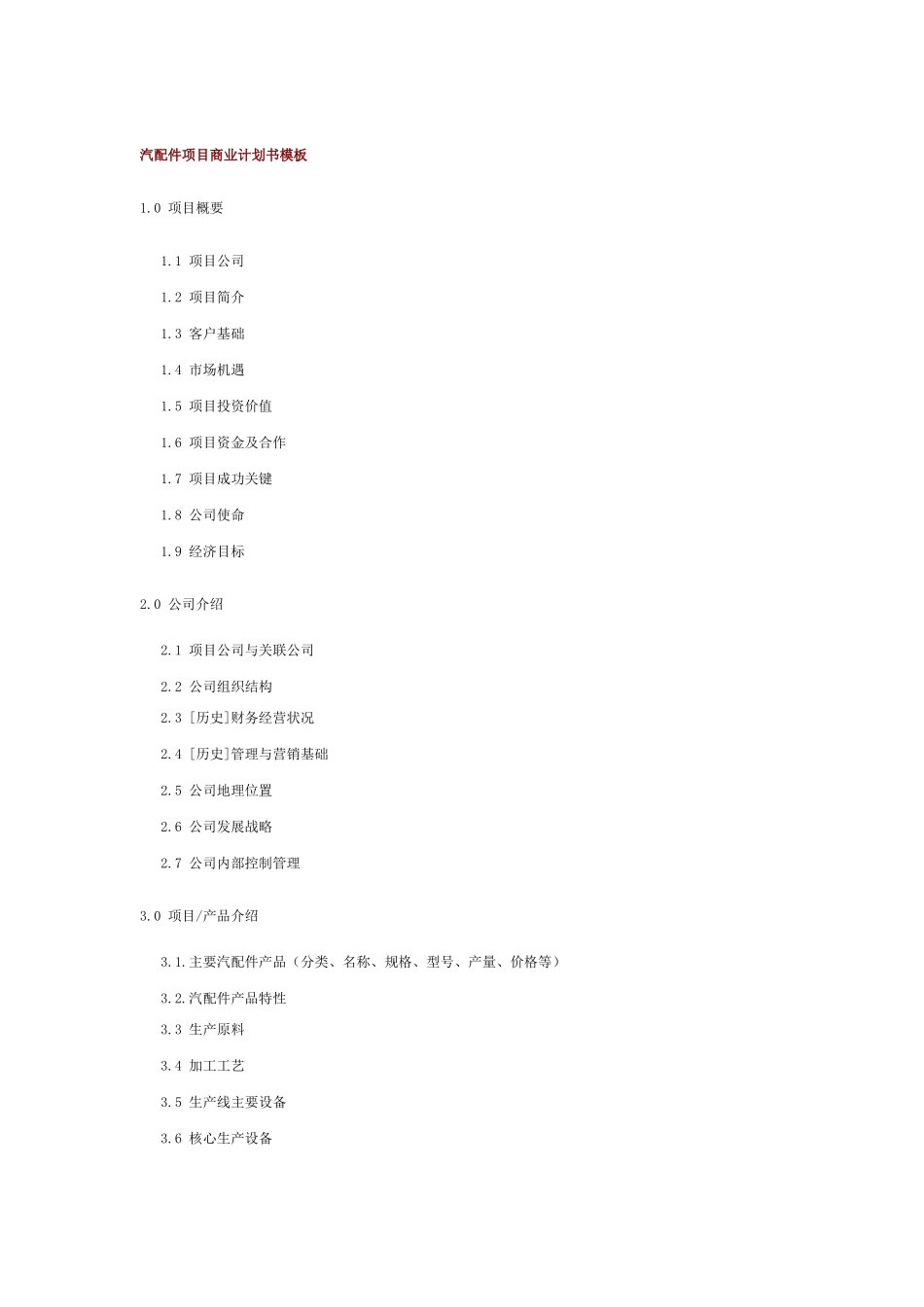 汽配件项目商业计划书模板.doc_第1页