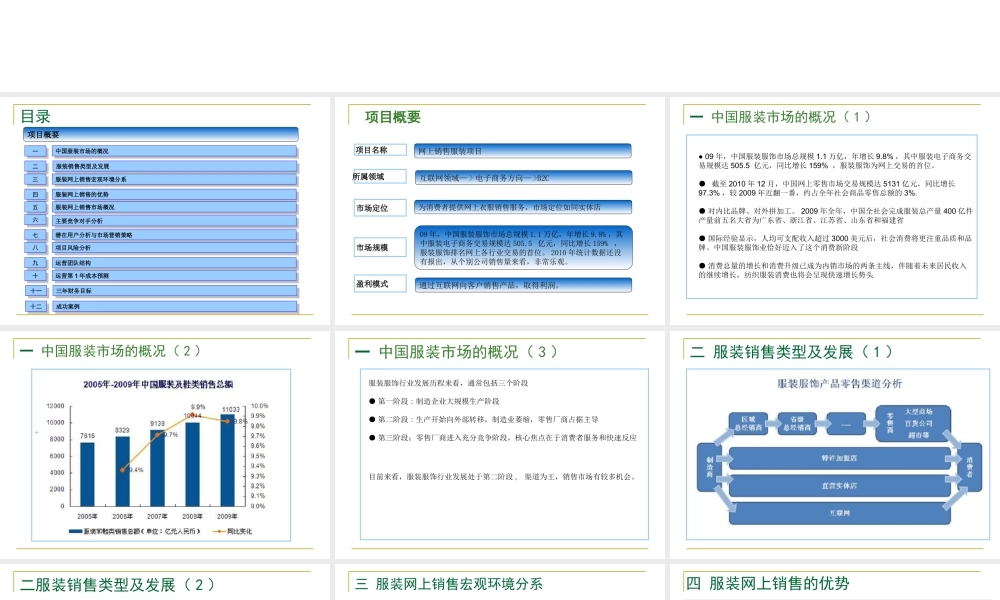 网上销售服装项目计划书2011.ppt
