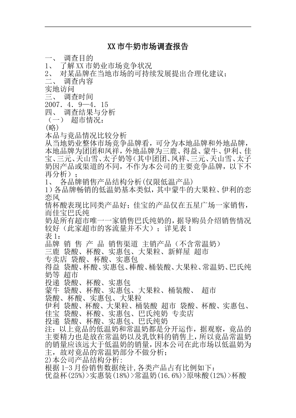 XX市牛奶市场调查报告.doc_第1页