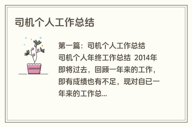 司机个人工作总结