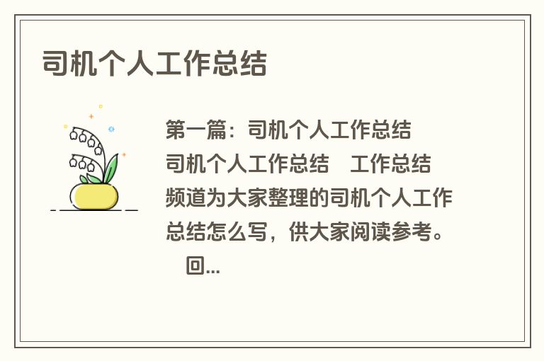 司机个人工作总结