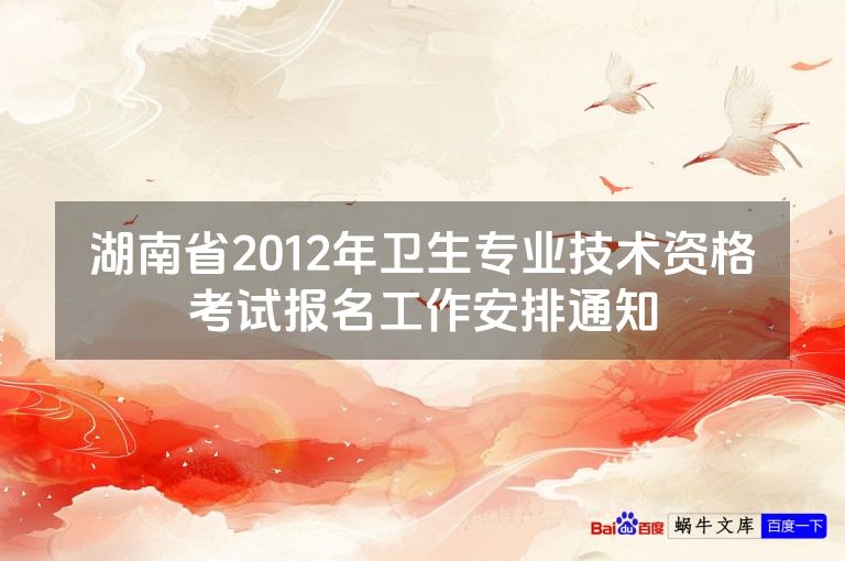 湖南省2012年卫生专业技术资格考试报名工作安排通知