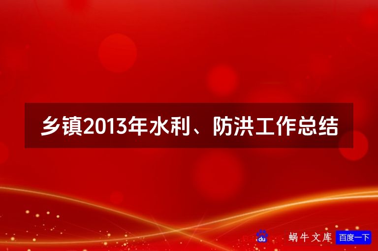 乡镇2013年水利、防洪工作总结