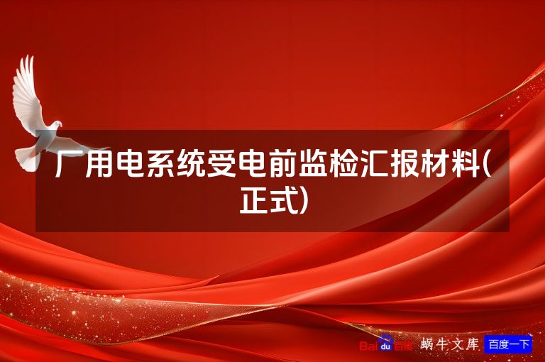 厂用电系统受电前监检汇报材料(正式)