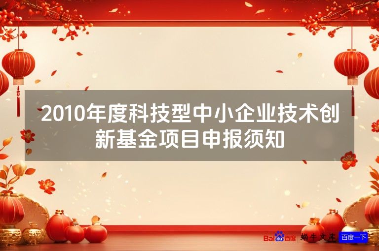 2010年度科技型中小企业技术创新基金项目申报须知