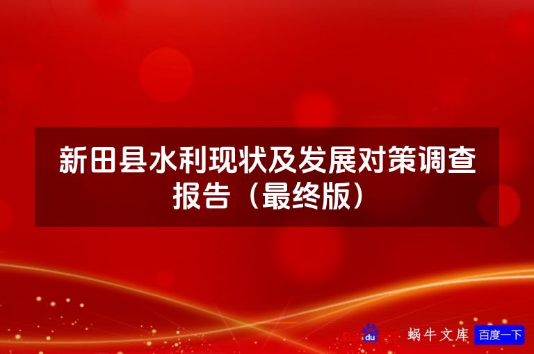 新田县水利现状及发展对策调查报告(最终版)