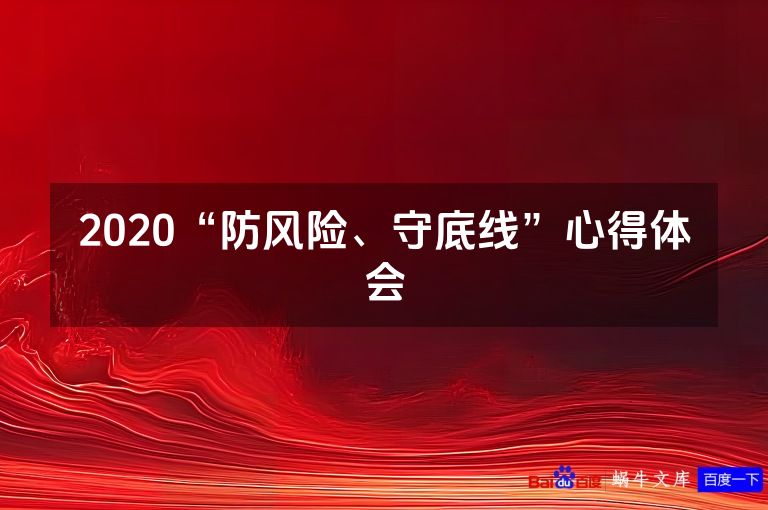 2020“防风险、守底线”心得体会