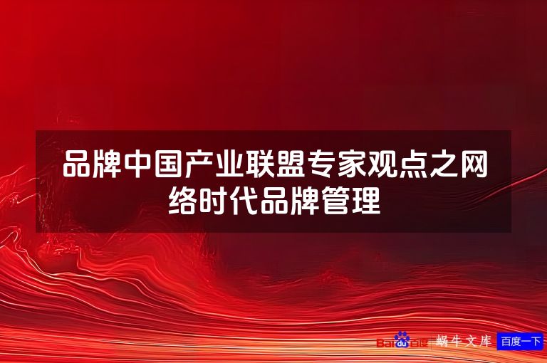 品牌中国产业联盟专家观点之网络时代品牌管理