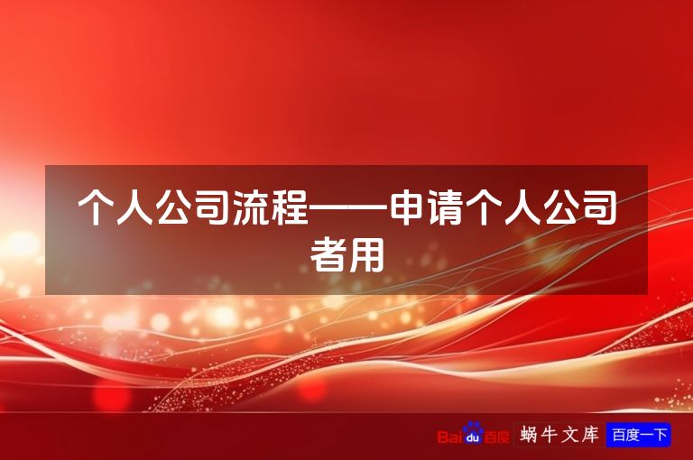 个人公司流程——申请个人公司者用