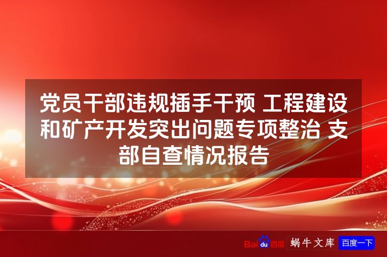 党员干部违规插手干预 工程建设和矿产开发突出问题专项整治 支部自查情况报告
