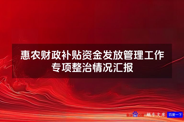 惠农财政补贴资金发放管理工作专项整治情况汇报