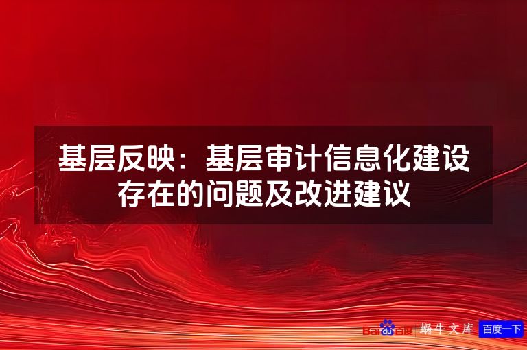 基层反映：基层审计信息化建设存在的问题及改进建议