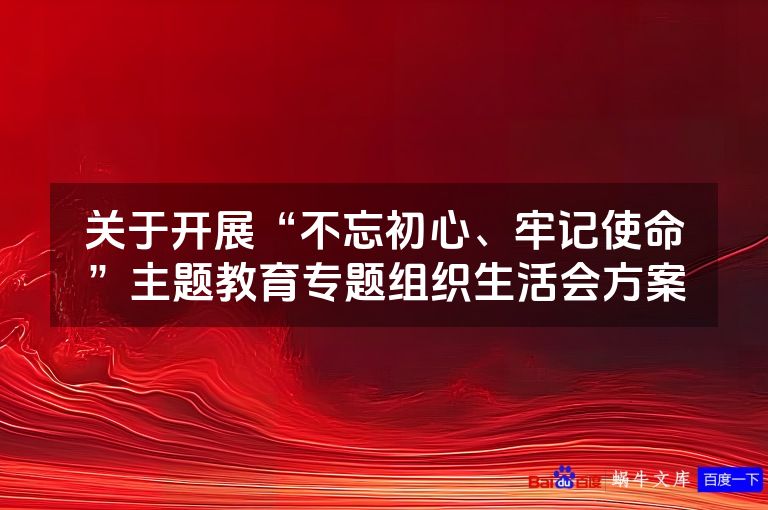 关于开展“不忘初心、牢记使命”主题教育专题组织生活会方案