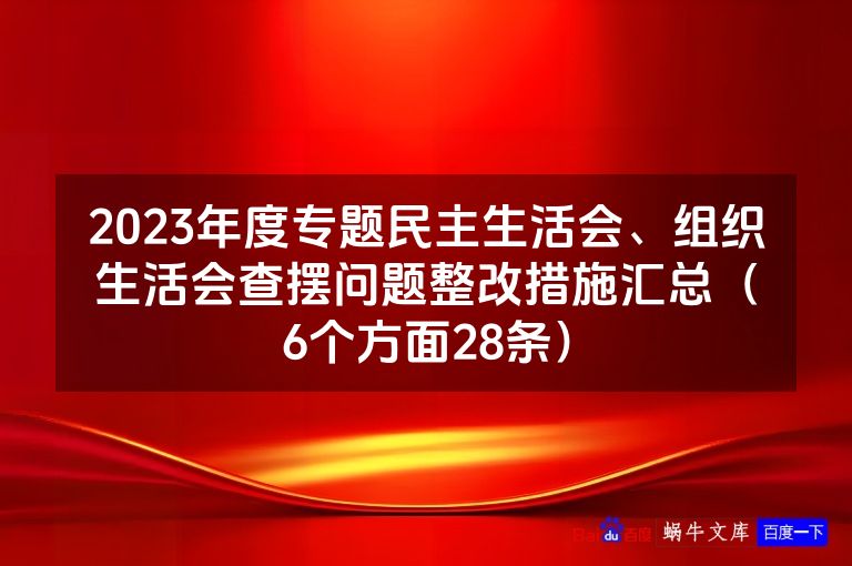 2023年度专题民主生活会、组织生活会查摆问题整改措施汇总（6个方面28条）