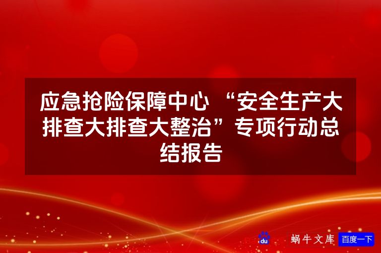 应急抢险保障中心 “安全生产大排查大排查大整治”专项行动总结报告