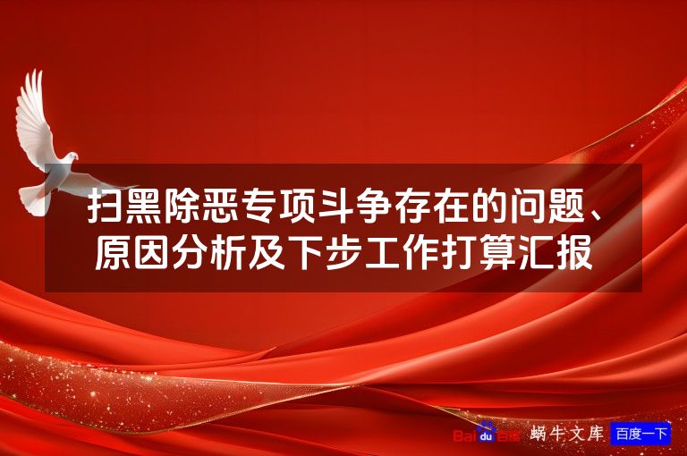 扫黑除恶专项斗争存在的问题、原因分析及下步工作打算汇报