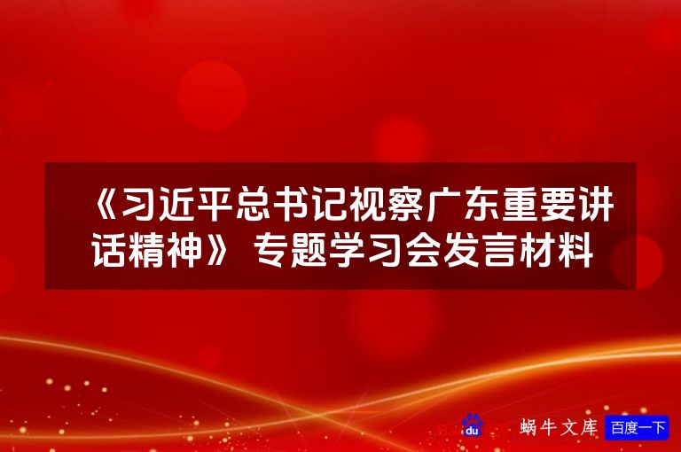 《习近平总书记视察广东重要讲话精神》 专题学习会发言材料