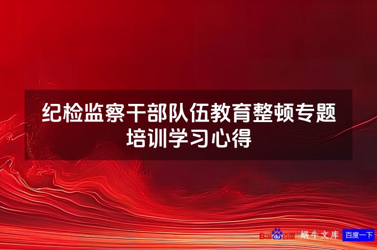 纪检监察干部队伍教育整顿专题培训学习心得
