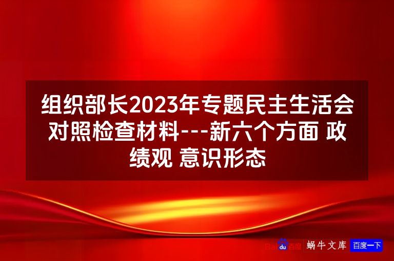 组织部长2023年专题民主生活会对照检查材料---新六个方面 政绩观 意识形态