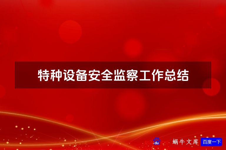 特种设备安全监察工作总结