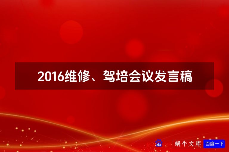 2016维修、驾培会议发言稿