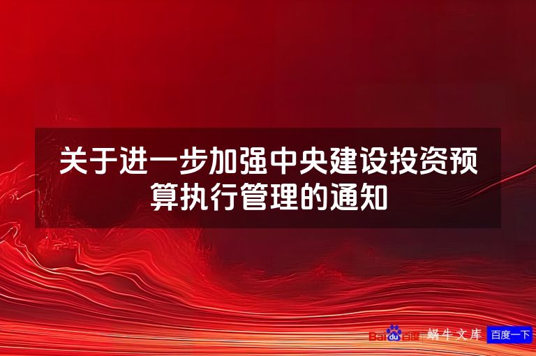 关于进一步加强中央建设投资预算执行管理的通知
