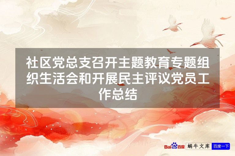 社区党总支召开主题教育专题组织生活会和开展民主评议党员工作总结