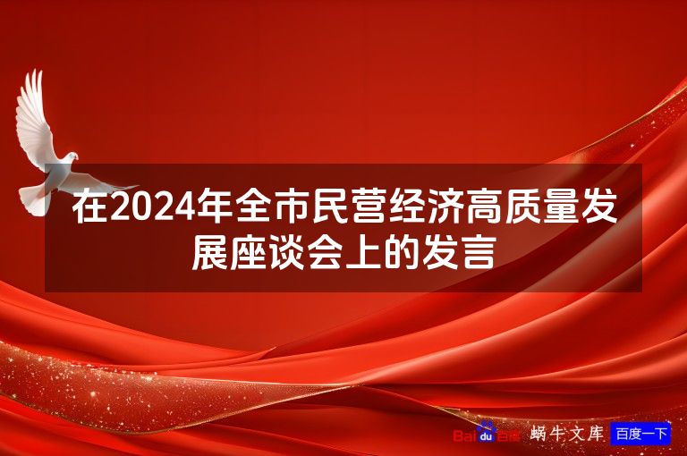 在2024年全市民营经济高质量发展座谈会上的发言