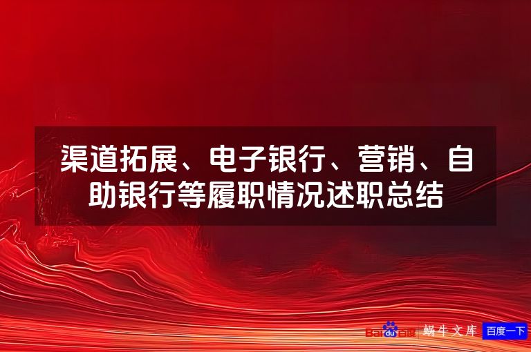 渠道拓展、电子银行、营销、自助银行等履职情况述职总结